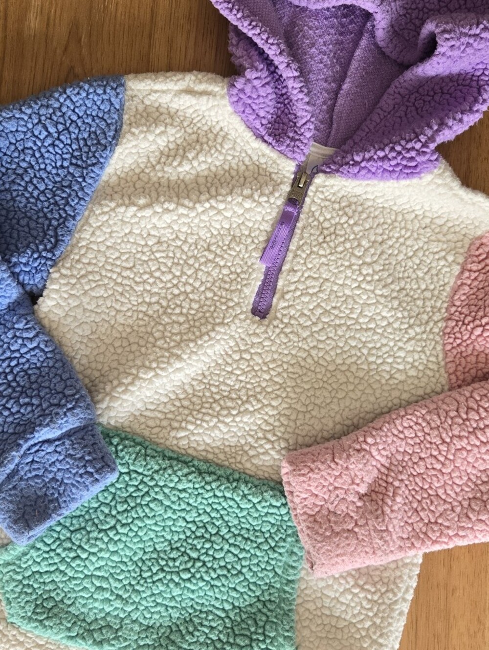te verde kids | girls 6 | colorblock sherpa quarter‑zip hoodie